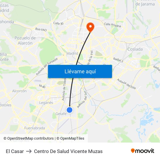 El Casar to Centro De Salud Vicente Muzas map