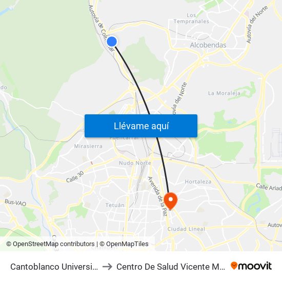 Cantoblanco Universidad to Centro De Salud Vicente Muzas map