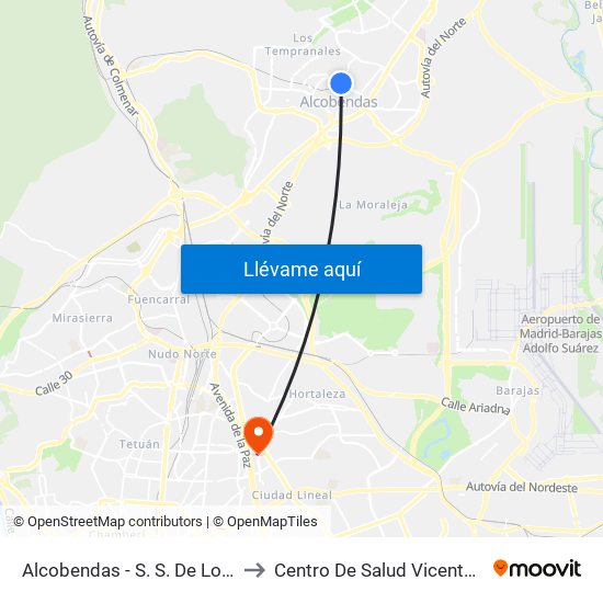Alcobendas - S. S. De Los Reyes to Centro De Salud Vicente Muzas map