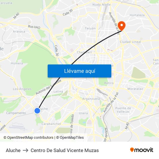 Aluche to Centro De Salud Vicente Muzas map