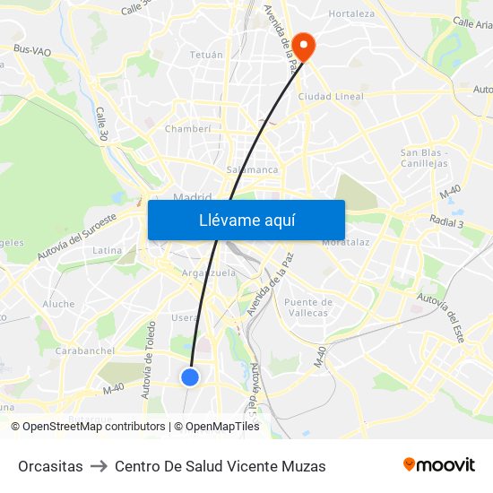 Orcasitas to Centro De Salud Vicente Muzas map