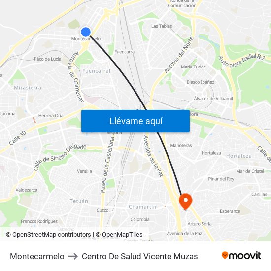 Montecarmelo to Centro De Salud Vicente Muzas map