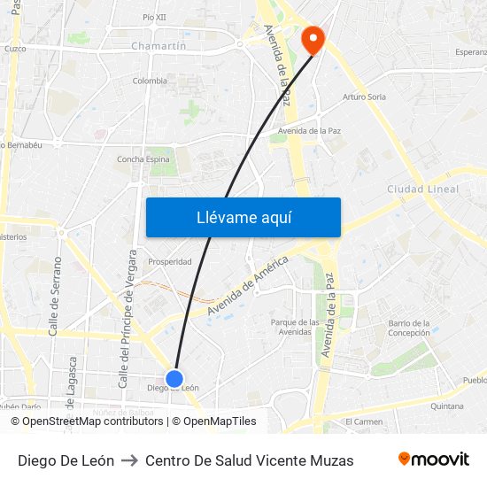 Diego De León to Centro De Salud Vicente Muzas map