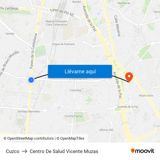 Cuzco to Centro De Salud Vicente Muzas map