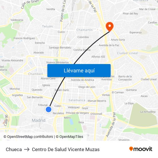 Chueca to Centro De Salud Vicente Muzas map