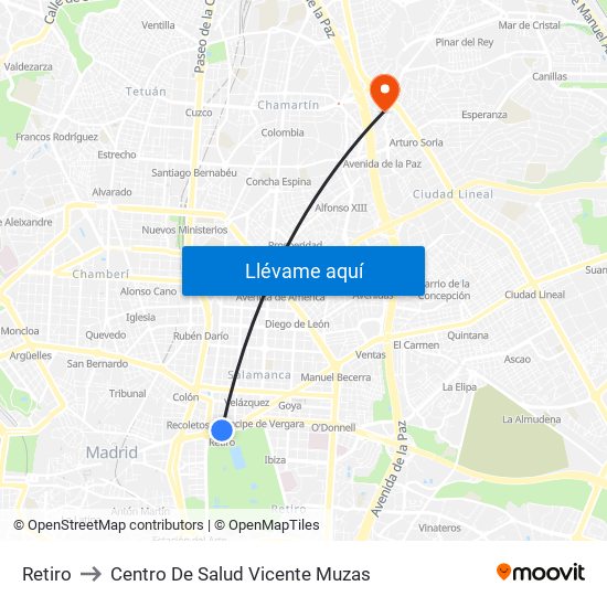 Retiro to Centro De Salud Vicente Muzas map