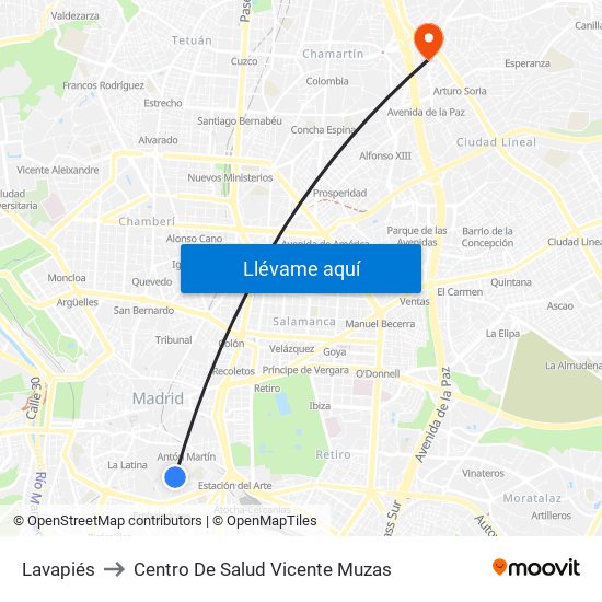 Lavapiés to Centro De Salud Vicente Muzas map