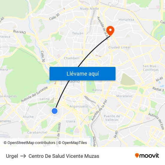 Urgel to Centro De Salud Vicente Muzas map