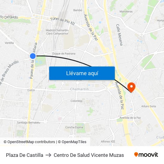 Plaza De Castilla to Centro De Salud Vicente Muzas map