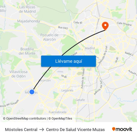 Móstoles Central to Centro De Salud Vicente Muzas map