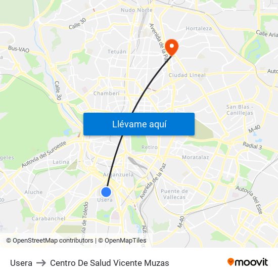 Usera to Centro De Salud Vicente Muzas map