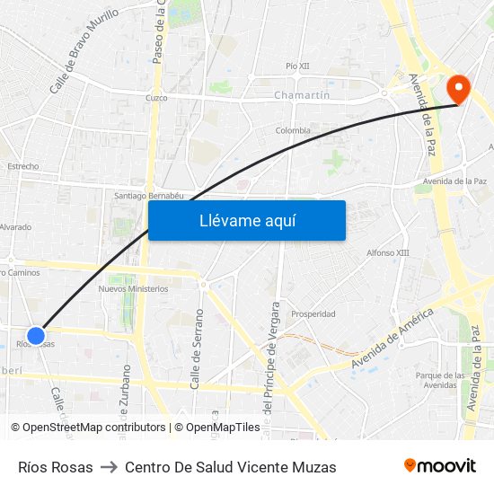 Ríos Rosas to Centro De Salud Vicente Muzas map