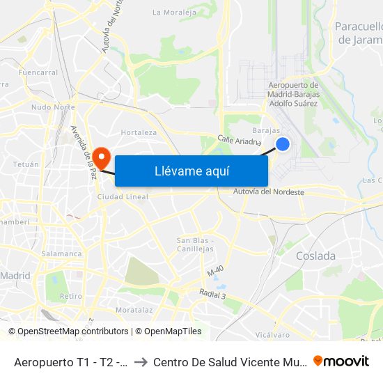 Aeropuerto T1 - T2 - T3 to Centro De Salud Vicente Muzas map
