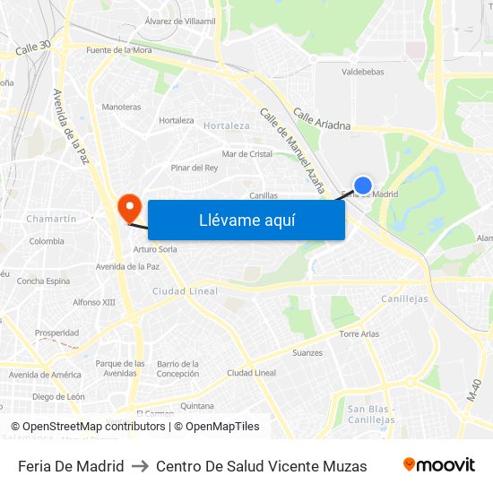 Feria De Madrid to Centro De Salud Vicente Muzas map