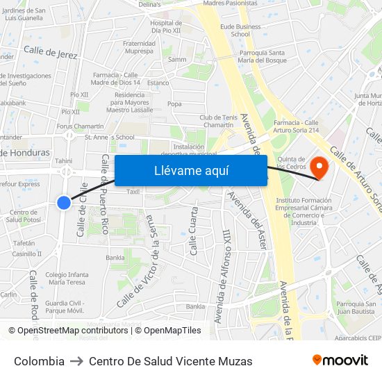 Colombia to Centro De Salud Vicente Muzas map