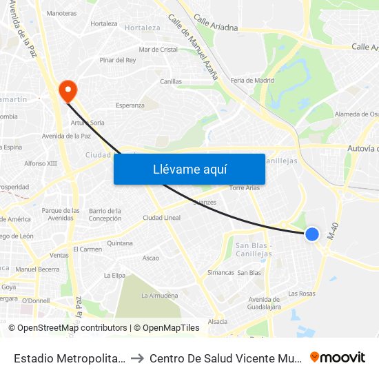 Estadio Metropolitano to Centro De Salud Vicente Muzas map