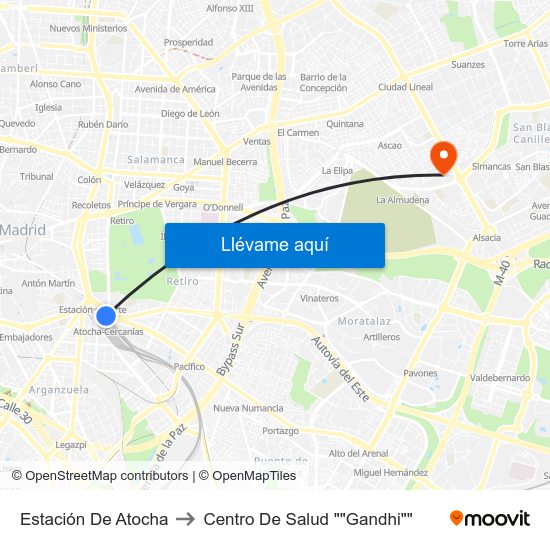 Estación De Atocha to Centro De Salud ""Gandhi"" map
