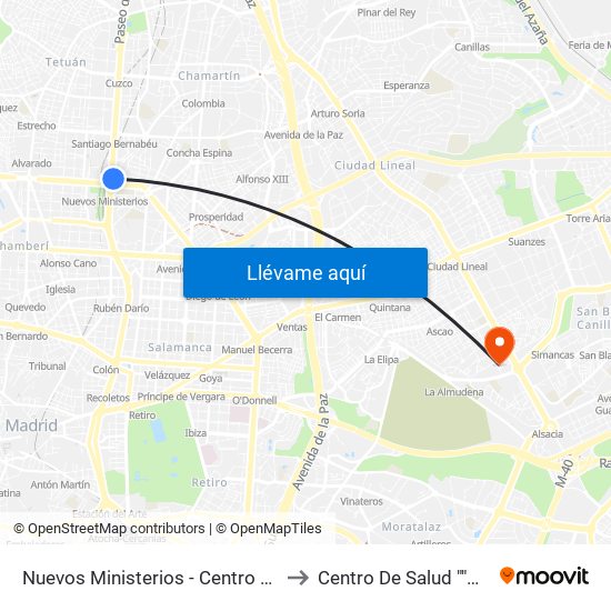 Nuevos Ministerios - Centro Comercial to Centro De Salud ""Gandhi"" map