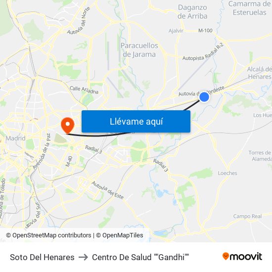 Soto Del Henares to Centro De Salud ""Gandhi"" map