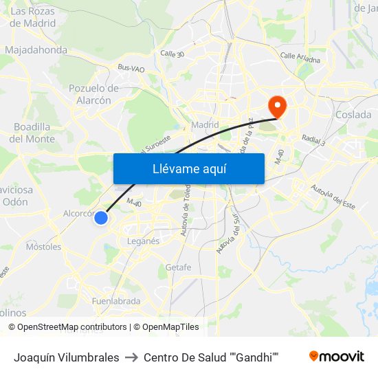 Joaquín Vilumbrales to Centro De Salud ""Gandhi"" map