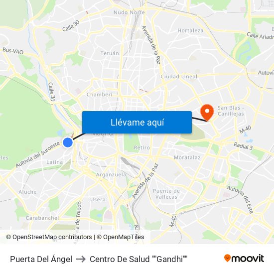 Puerta Del Ángel to Centro De Salud ""Gandhi"" map