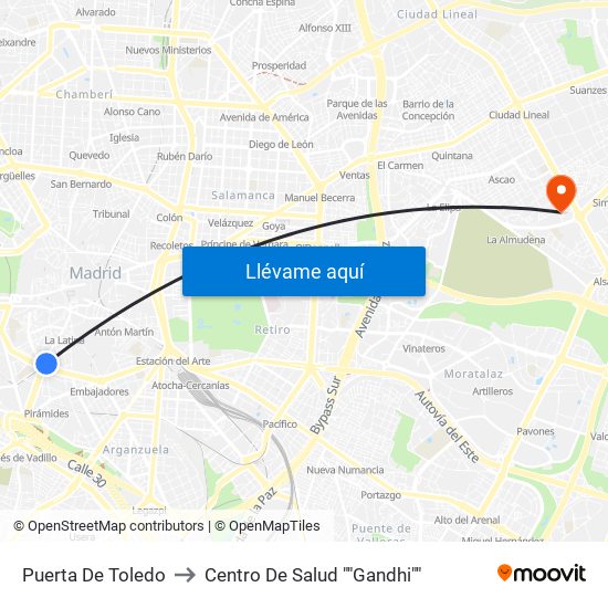 Puerta De Toledo to Centro De Salud ""Gandhi"" map