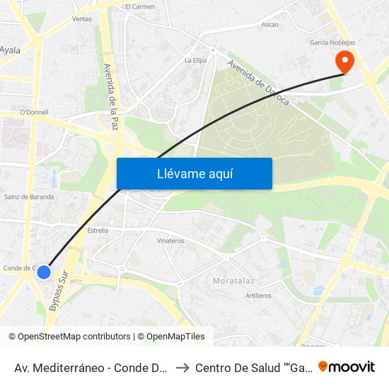 Av. Mediterráneo - Conde De Casal to Centro De Salud ""Gandhi"" map