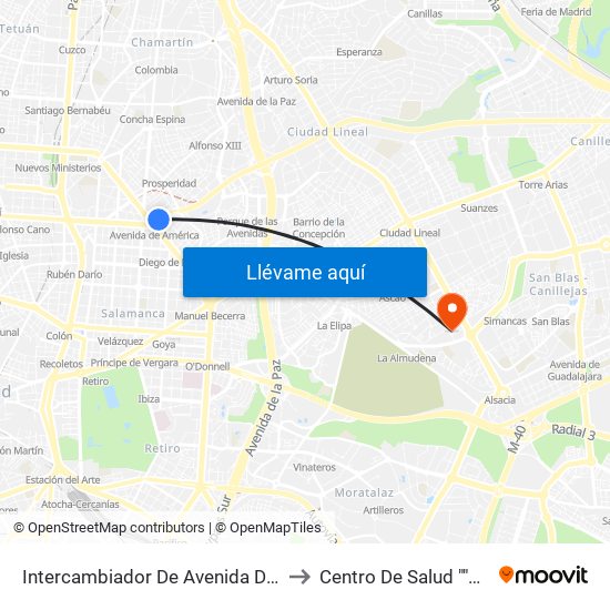 Intercambiador De Avenida De América to Centro De Salud ""Gandhi"" map