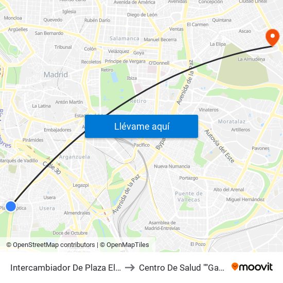 Intercambiador De Plaza Elíptica to Centro De Salud ""Gandhi"" map