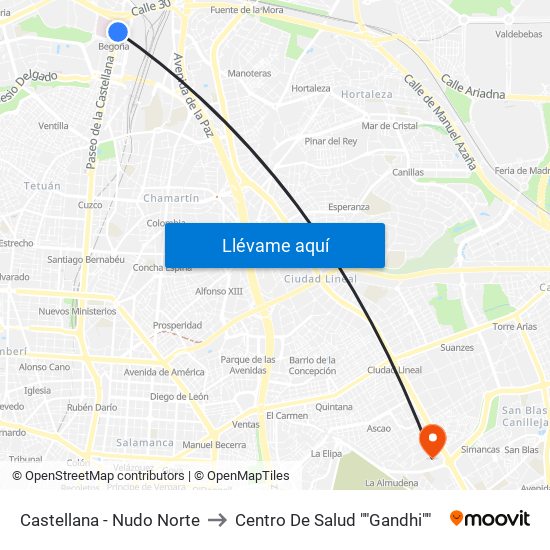 Castellana - Nudo Norte to Centro De Salud ""Gandhi"" map