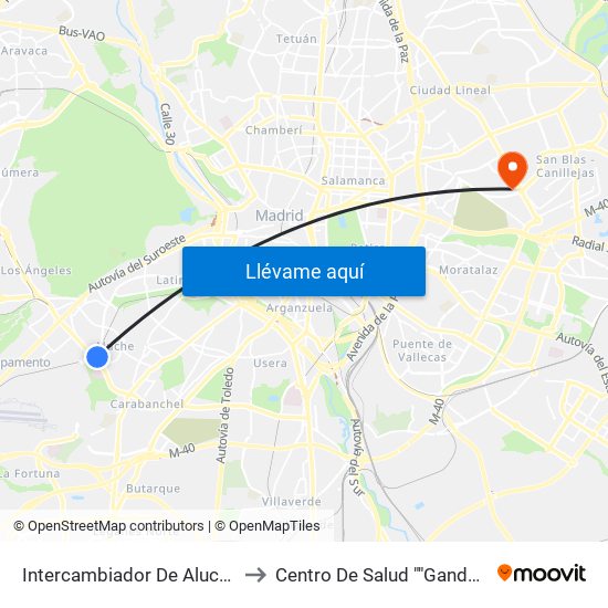 Intercambiador De Aluche to Centro De Salud ""Gandhi"" map