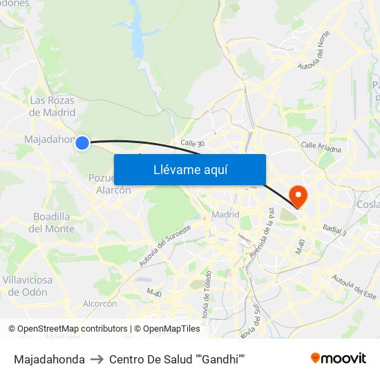 Majadahonda to Centro De Salud ""Gandhi"" map
