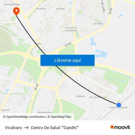 Vicálvaro to Centro De Salud ""Gandhi"" map