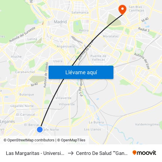 Las Margaritas - Universidad to Centro De Salud ""Gandhi"" map