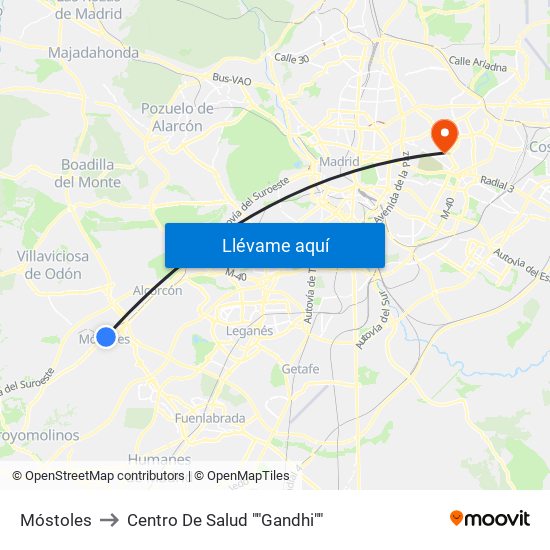 Móstoles to Centro De Salud ""Gandhi"" map