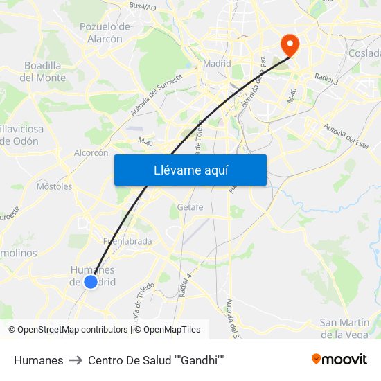 Humanes to Centro De Salud ""Gandhi"" map