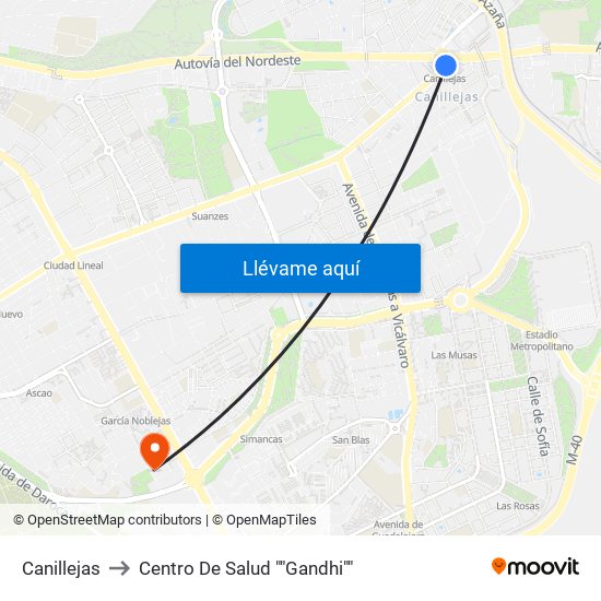 Canillejas to Centro De Salud ""Gandhi"" map