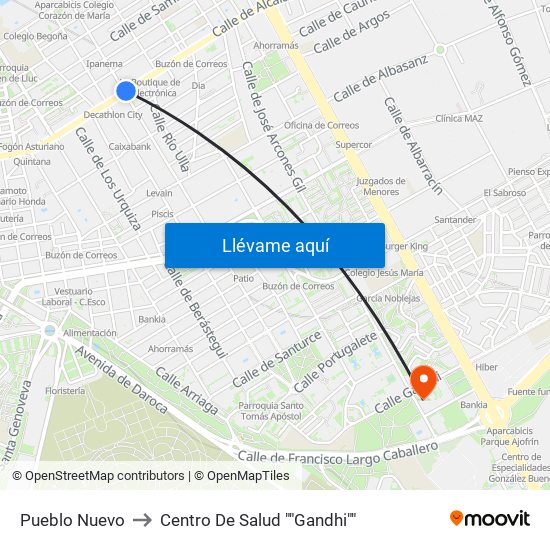 Pueblo Nuevo to Centro De Salud ""Gandhi"" map