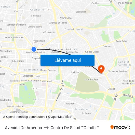 Avenida De América to Centro De Salud ""Gandhi"" map