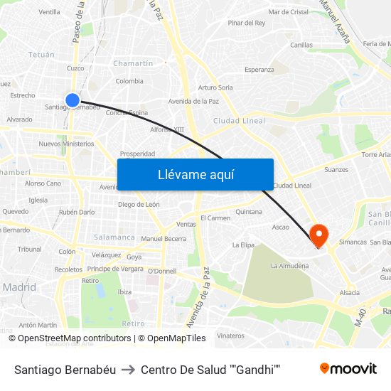 Santiago Bernabéu to Centro De Salud ""Gandhi"" map