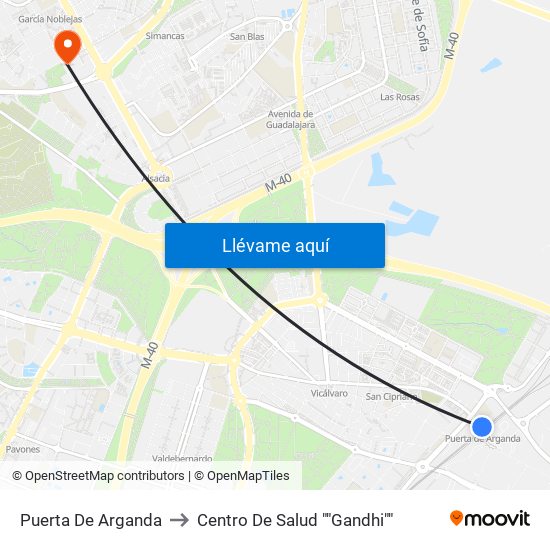 Puerta De Arganda to Centro De Salud ""Gandhi"" map