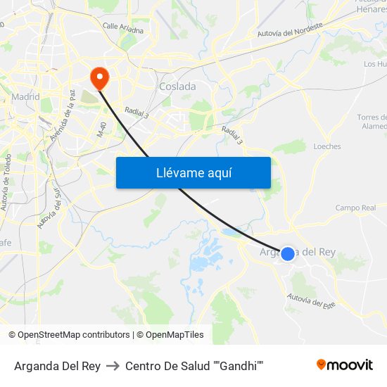 Arganda Del Rey to Centro De Salud ""Gandhi"" map