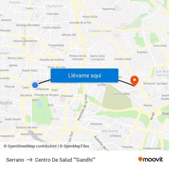 Serrano to Centro De Salud ""Gandhi"" map