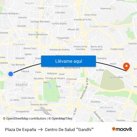 Plaza De España to Centro De Salud ""Gandhi"" map
