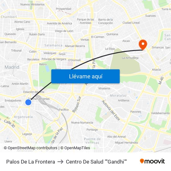 Palos De La Frontera to Centro De Salud ""Gandhi"" map