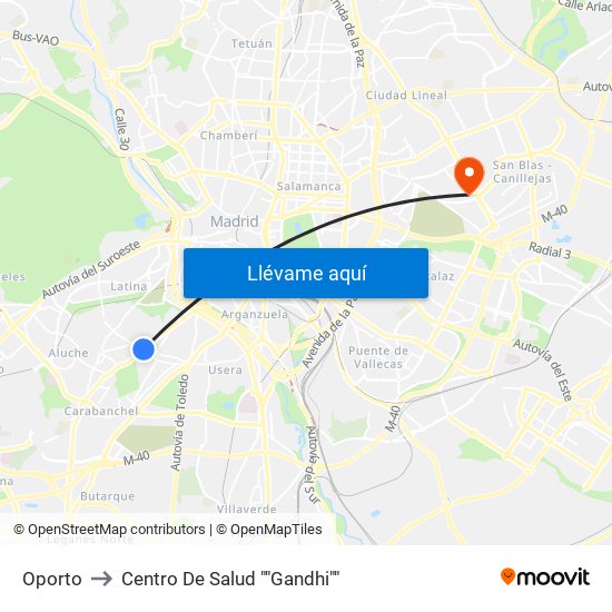 Oporto to Centro De Salud ""Gandhi"" map