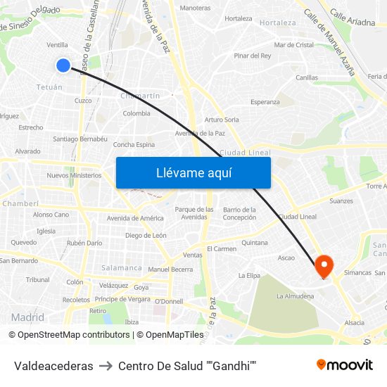 Valdeacederas to Centro De Salud ""Gandhi"" map
