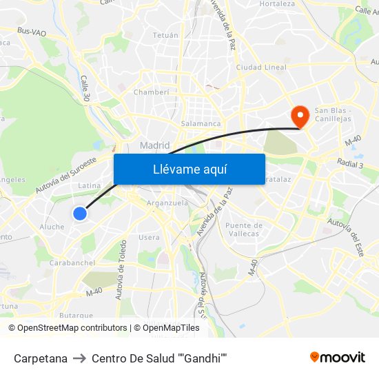 Carpetana to Centro De Salud ""Gandhi"" map