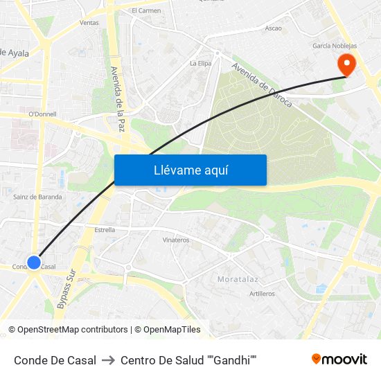 Conde De Casal to Centro De Salud ""Gandhi"" map