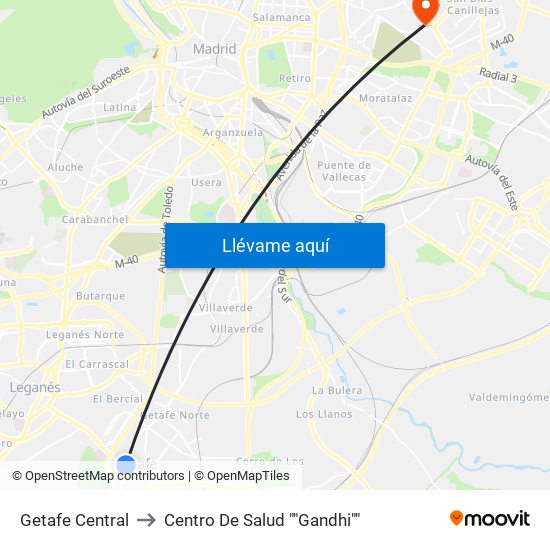 Getafe Central to Centro De Salud ""Gandhi"" map